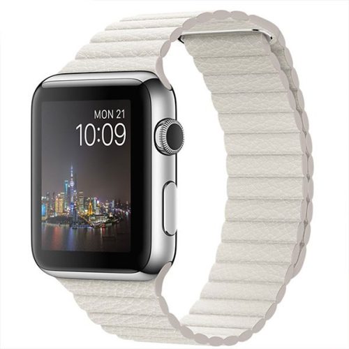 Apple Watch 42mm Steel Case with Large White Leather Loop Band